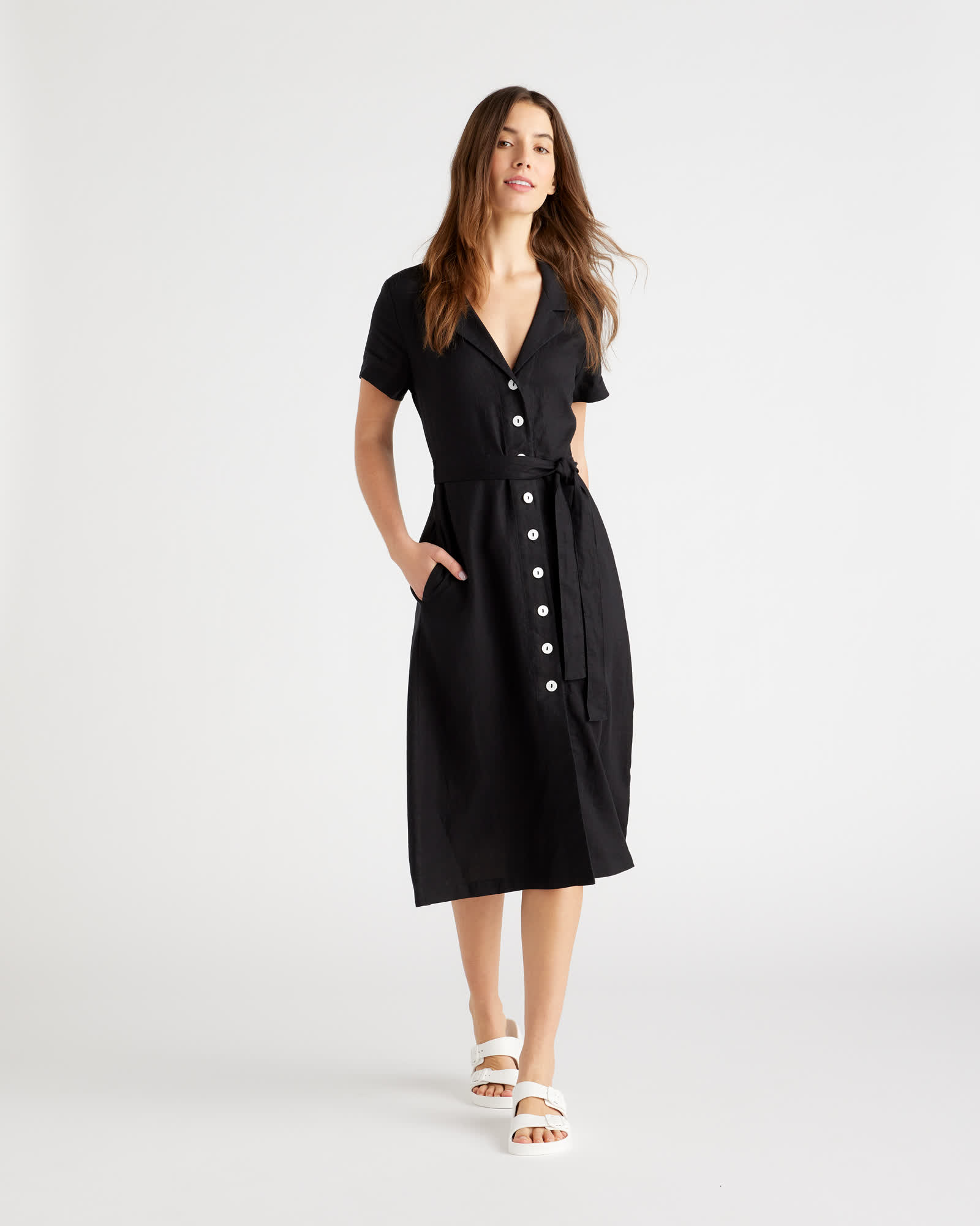 The European Linen Chambray Dress in Black