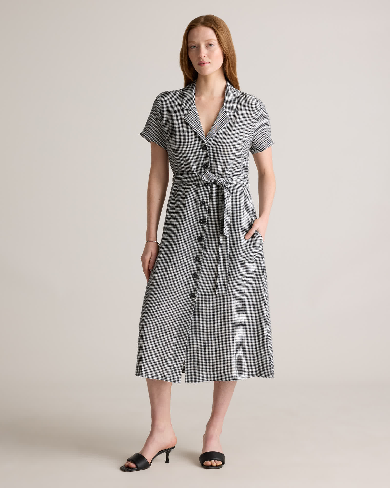 The European Linen Chambray Dress in Classic Mini Gingham