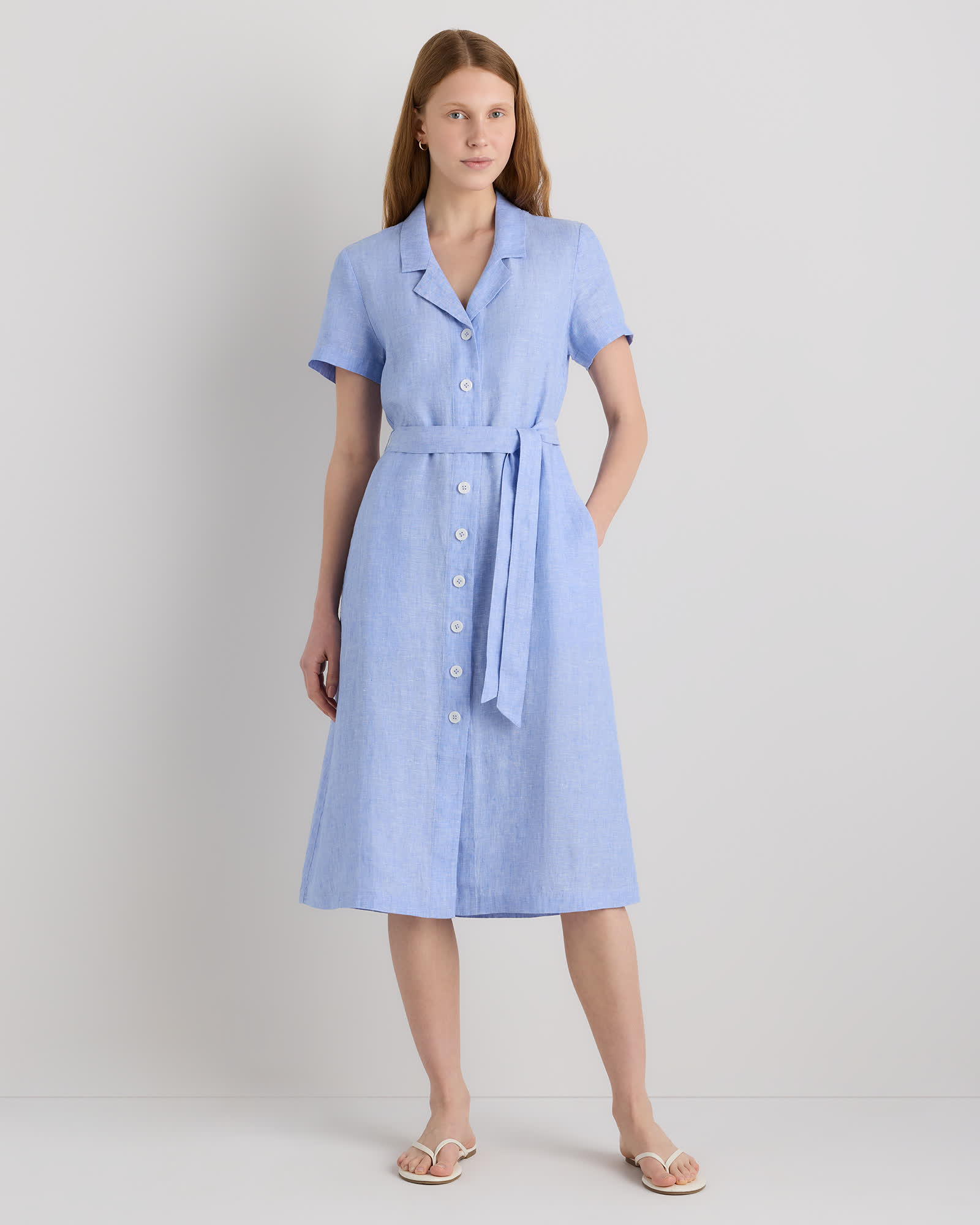 The European Linen Chambray Dress in French Blue