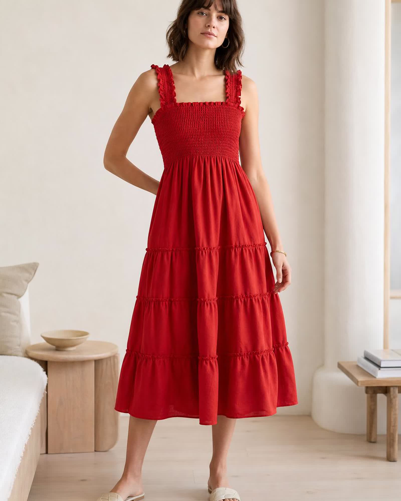 The European Linen Chambray Midi Dress in Chile