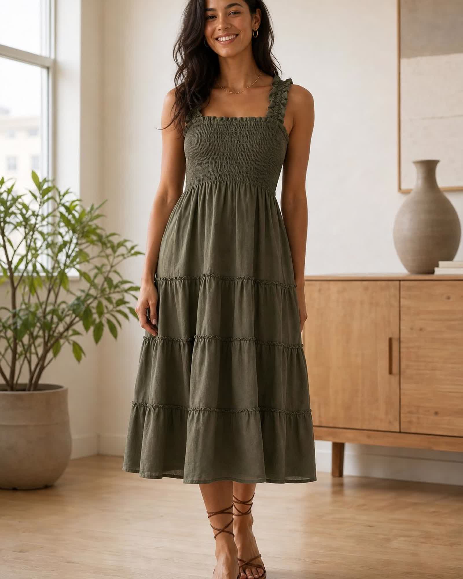 The European Linen Chambray Midi Dress