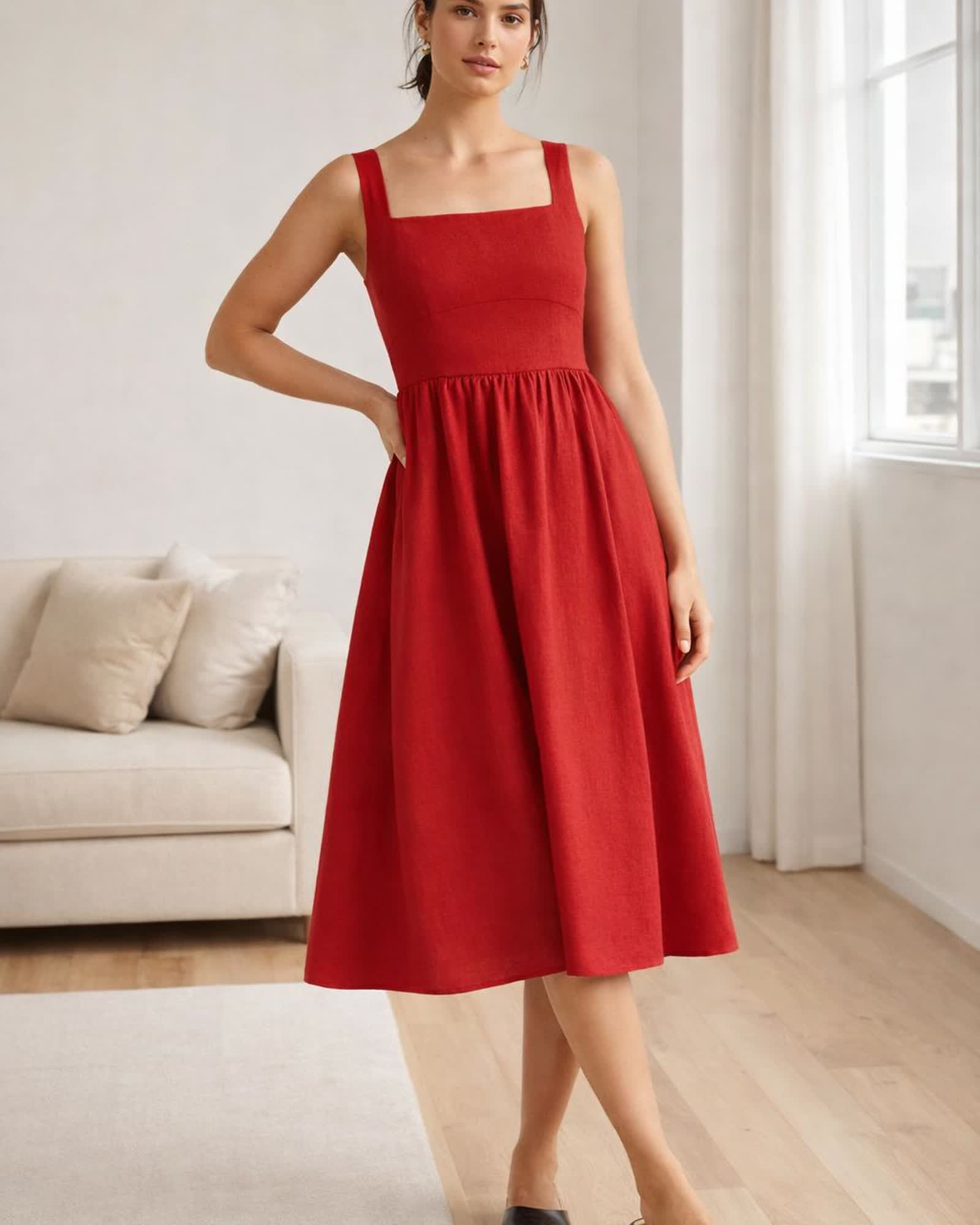 The European Linen Fit & Flare Midi Dress in Chile
