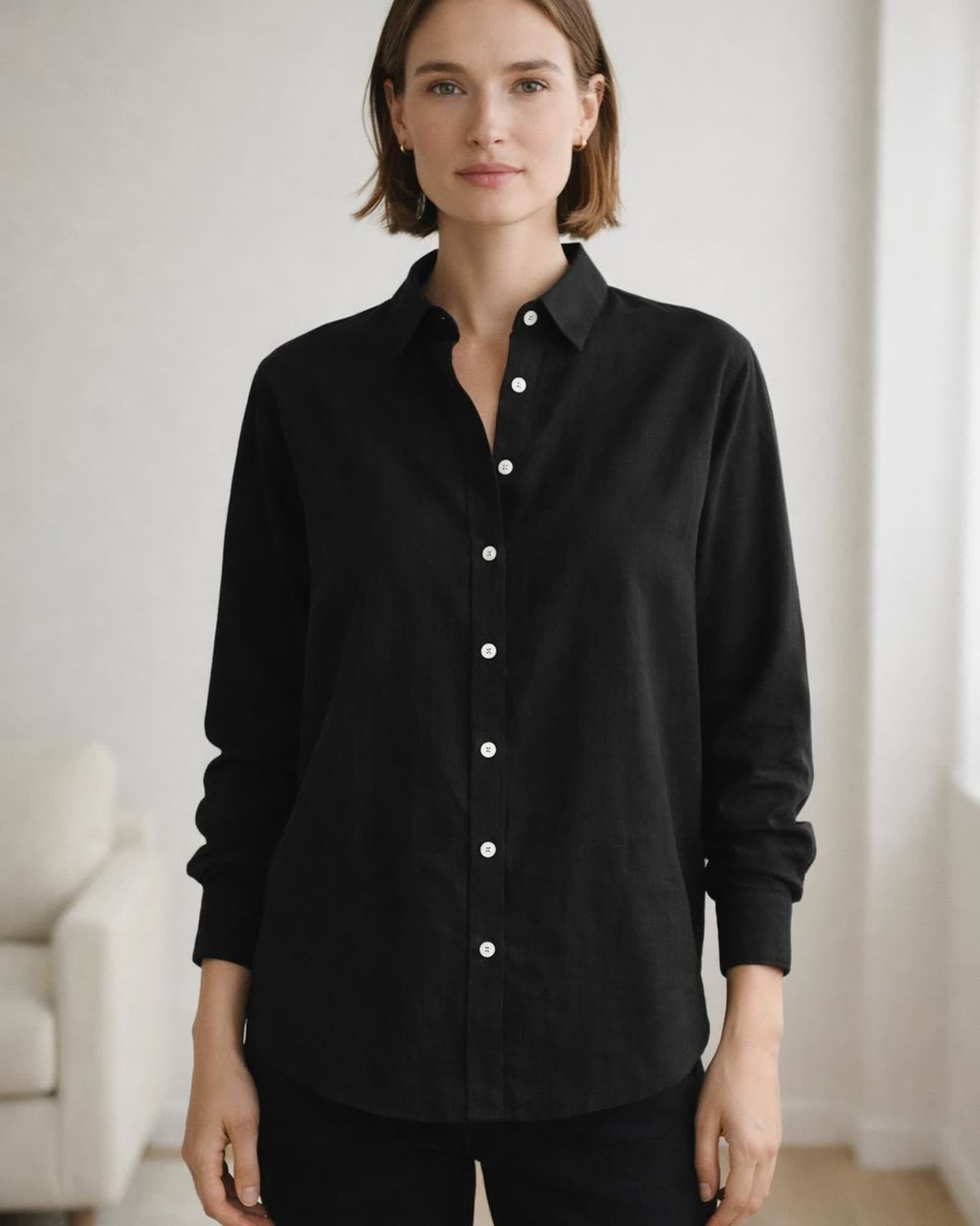 The European Linen Long Sleeve Shirt in Black