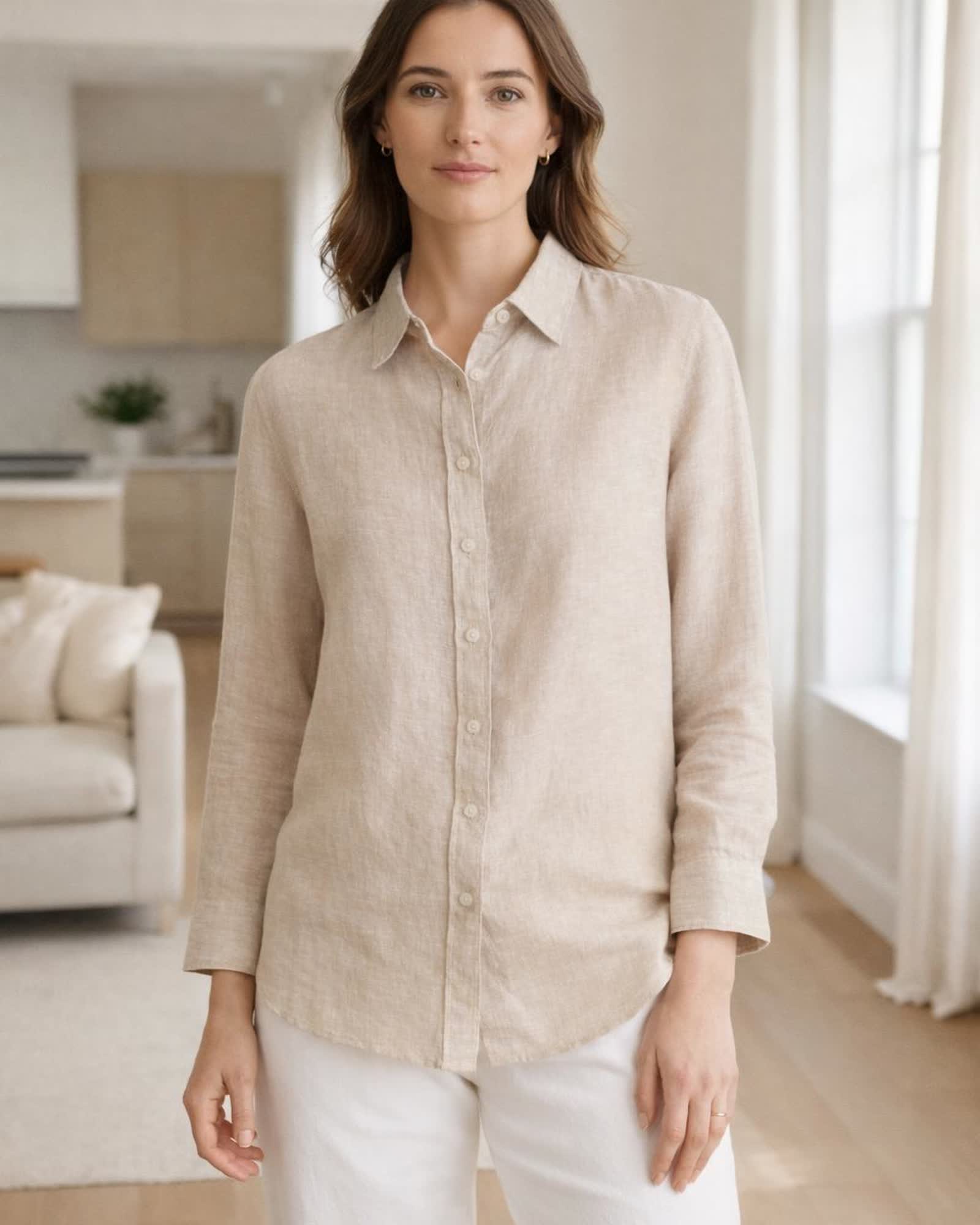 The European Linen Long Sleeve Shirt in Flax