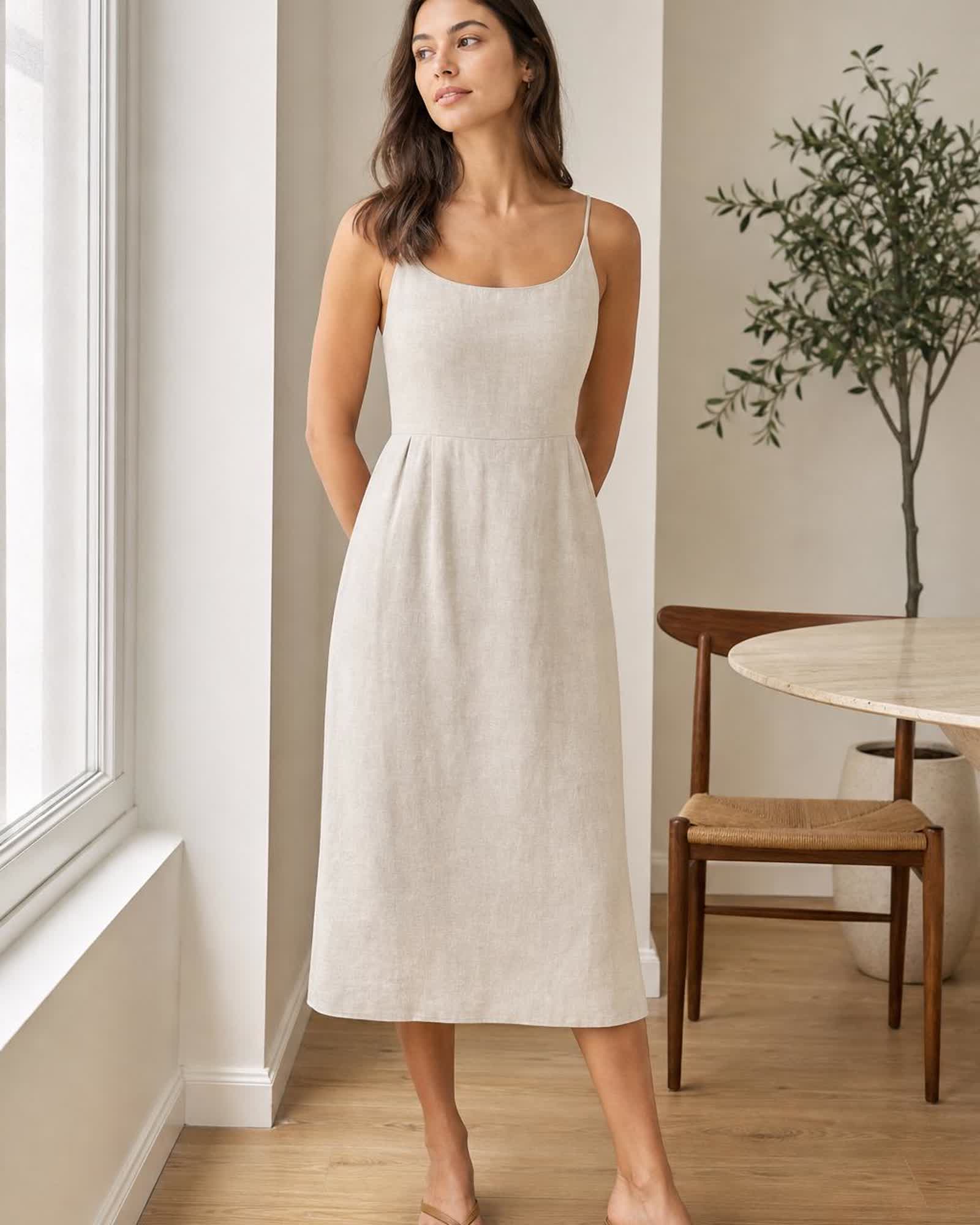 The European Linen Midi Dress in Flax