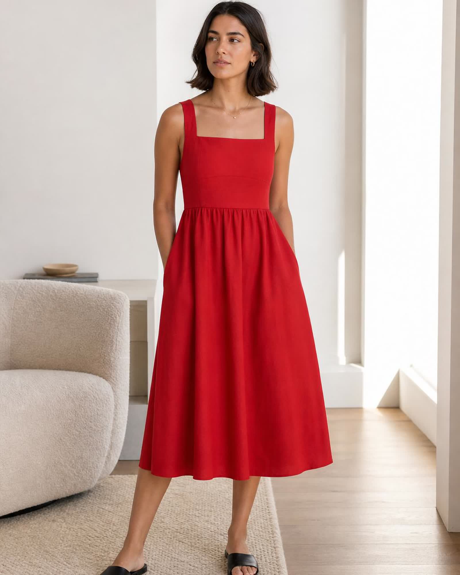 The European Linen Midi Dress in Chile