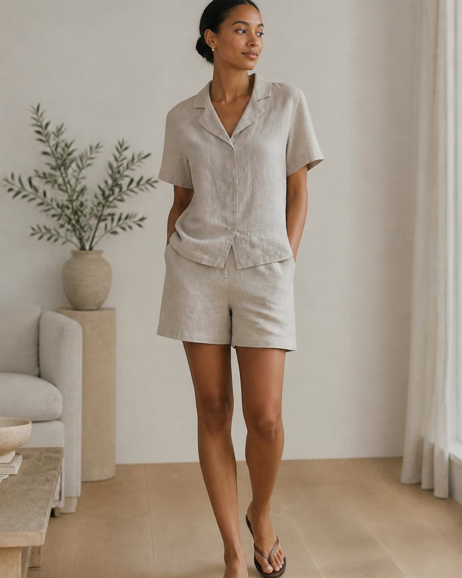 The European Linen Short Sleeve Shirt in Flax