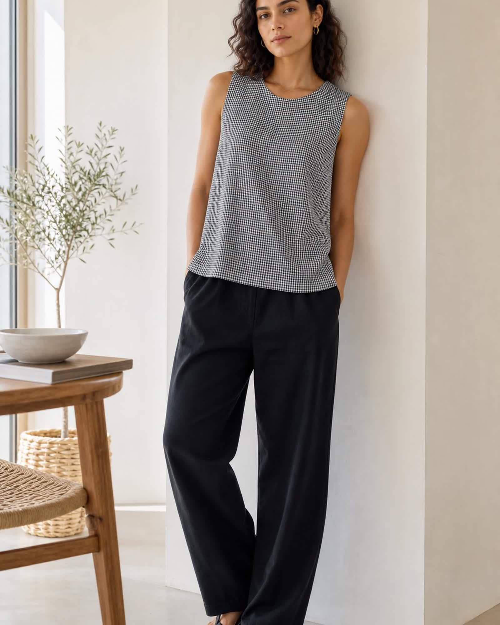 The European Linen Tank in Classic Mini Gingham