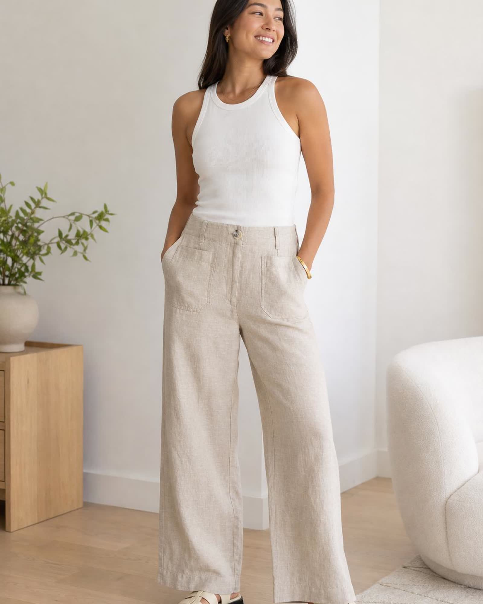 The European Linen Wide Leg Pant in Flax