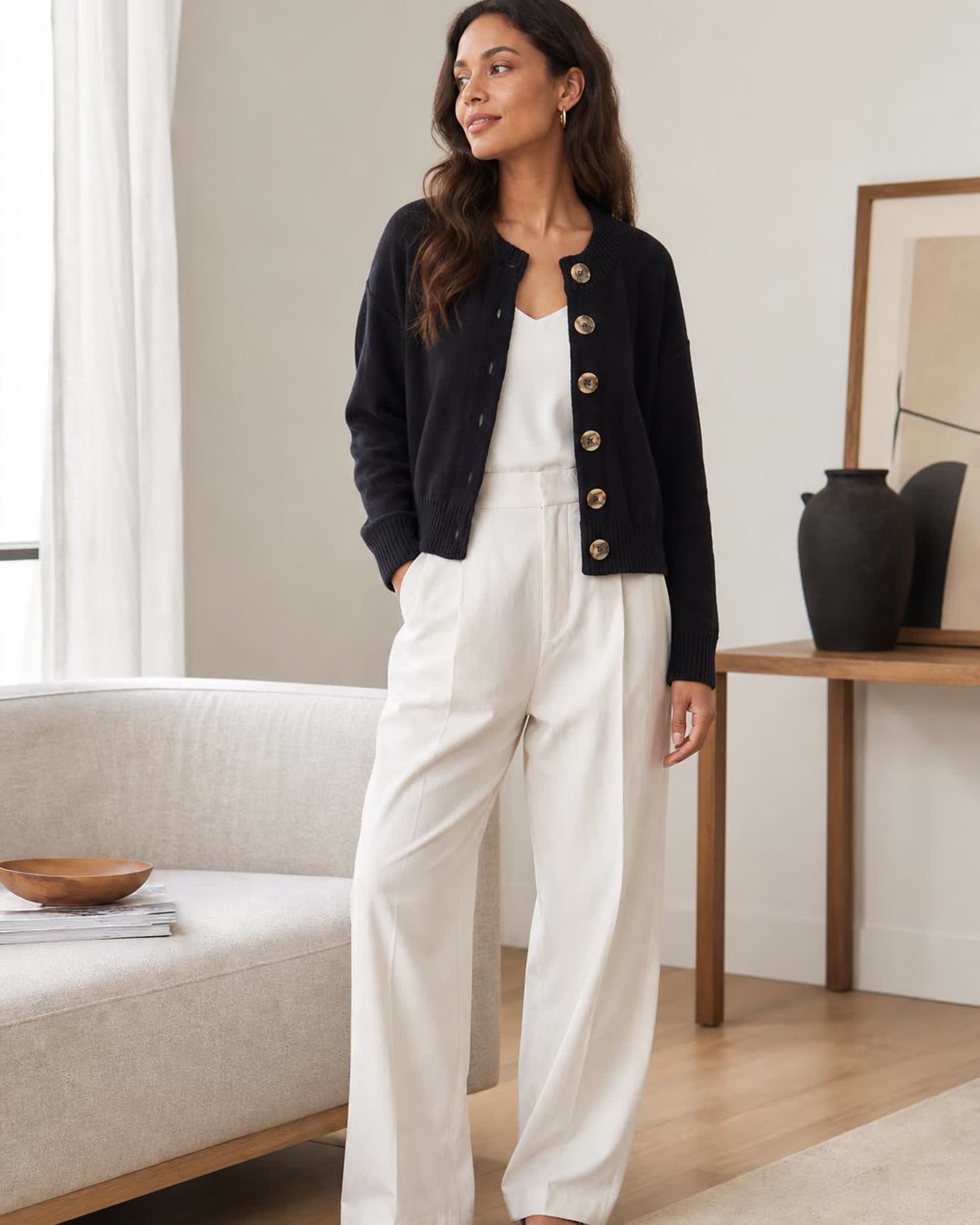 The Organic Cotton Cropped Cardigan in Black