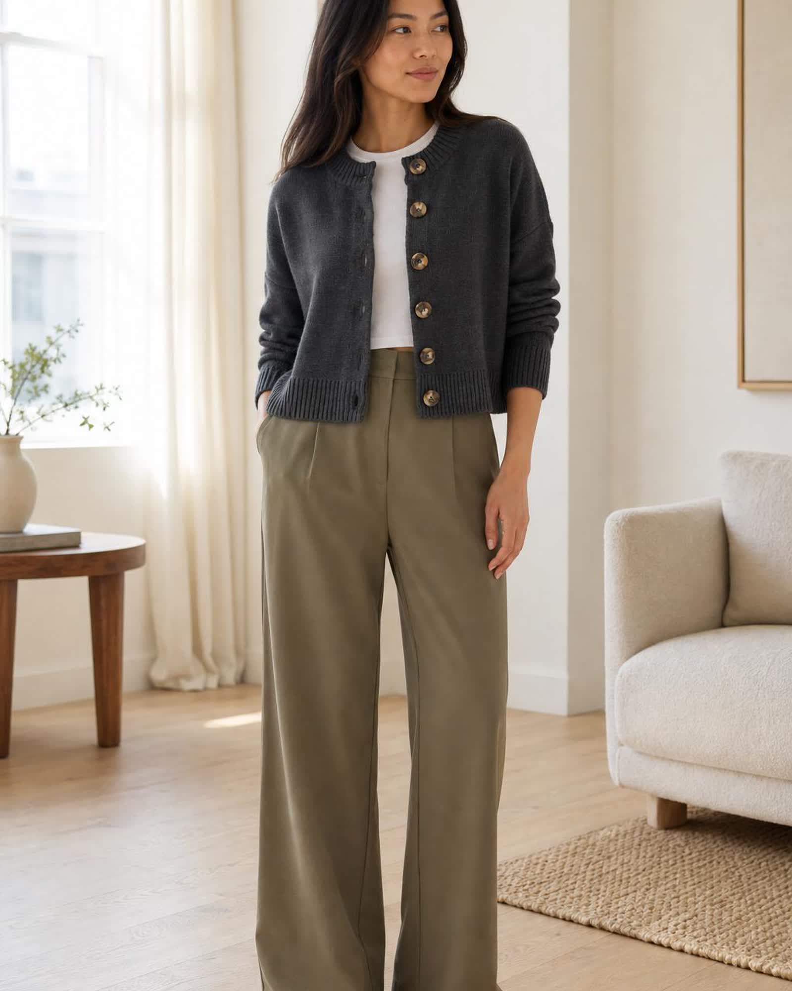 The Organic Cotton Cropped Cardigan in Charcoal