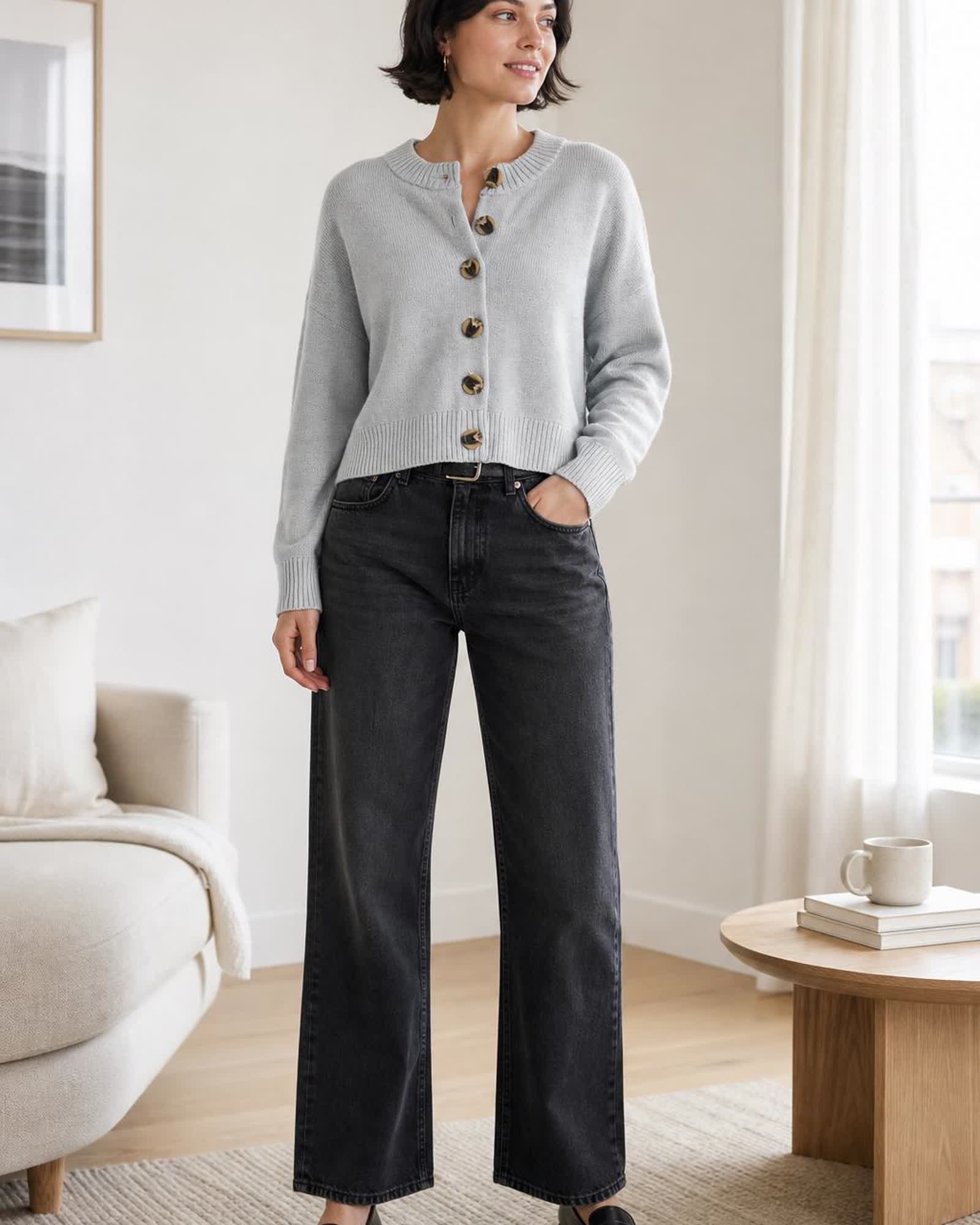 The Organic Cotton Cropped Cardigan in Heather Dove Grey