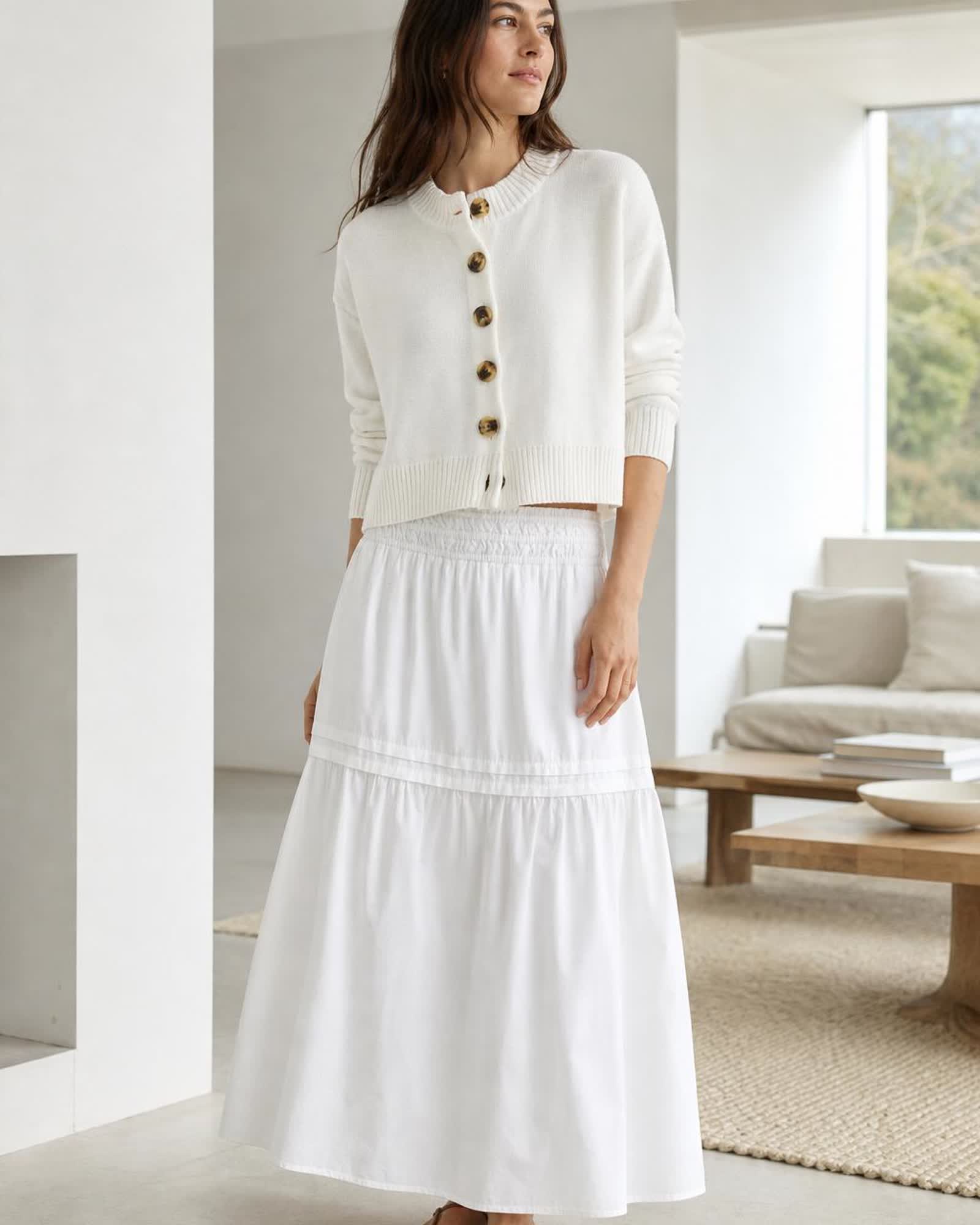The Organic Cotton Cropped Cardigan in Ivory