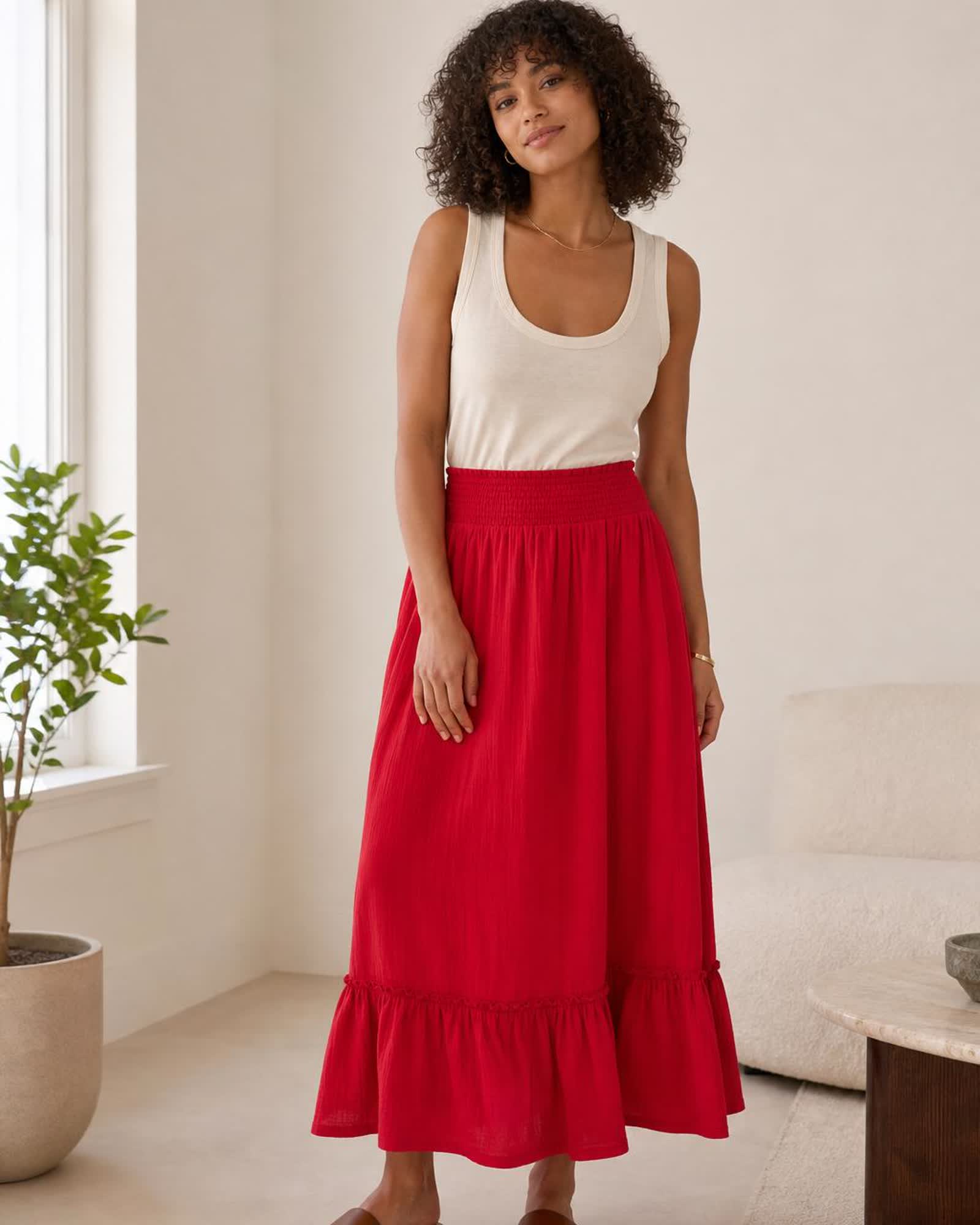 The Organic Cotton Gauze Maxi Skirt in Wild Cherry