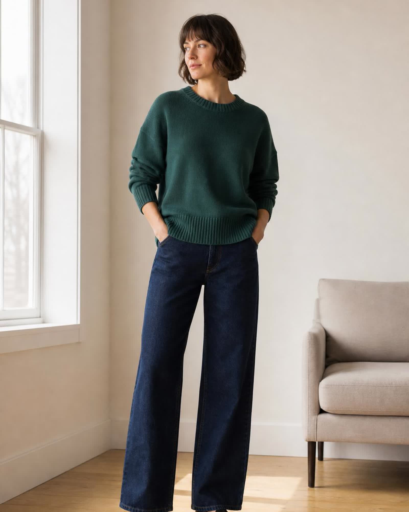 The Organic Cotton Sweater in Big Sur Green