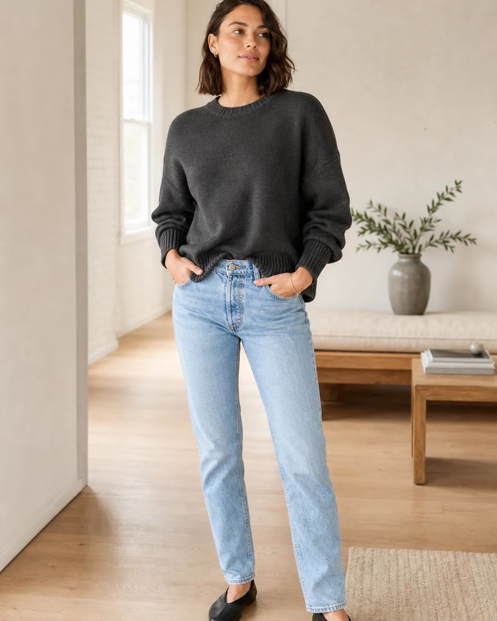 The Organic Cotton Sweater in Charcoal