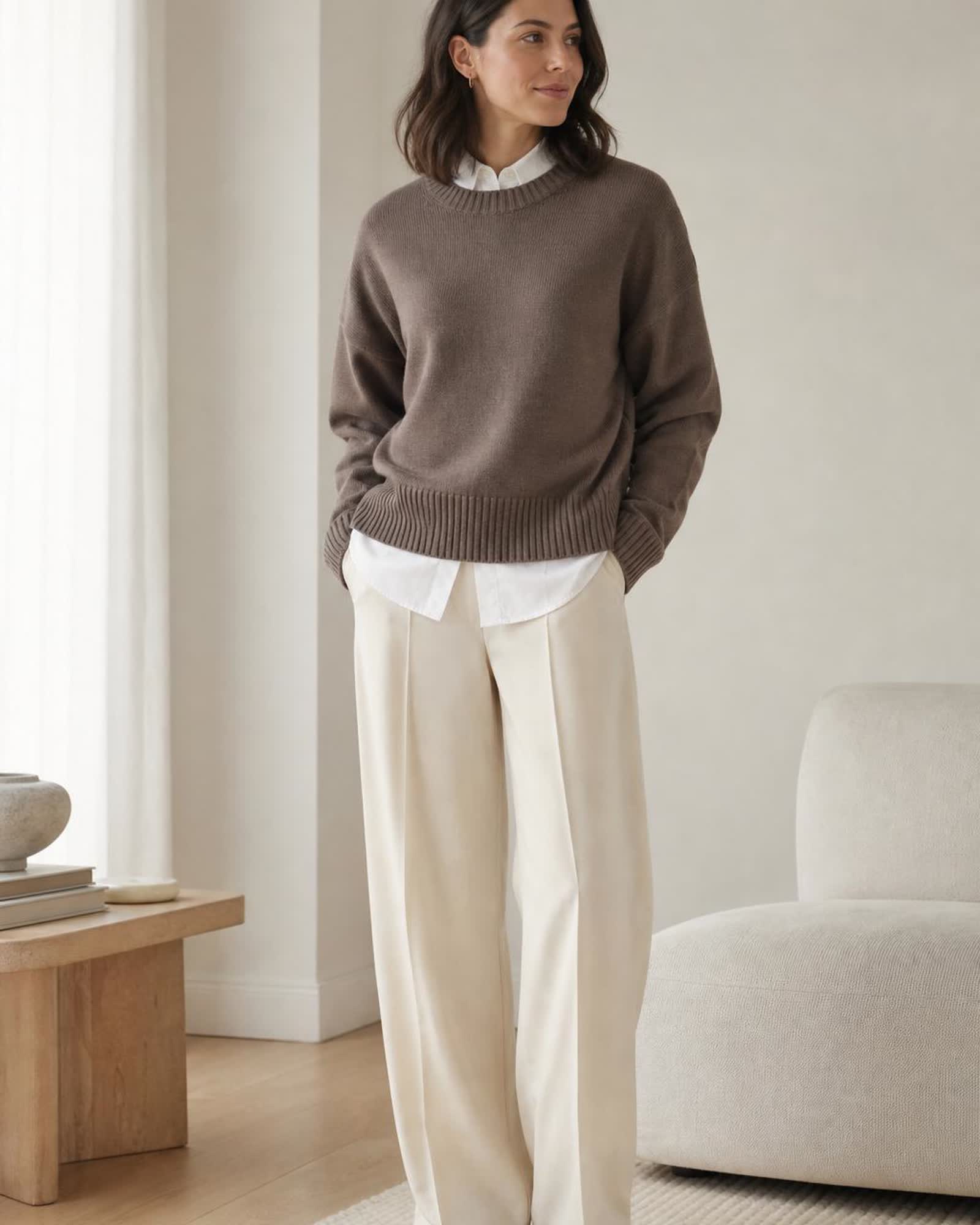 The Organic Cotton Sweater in Heather Brown