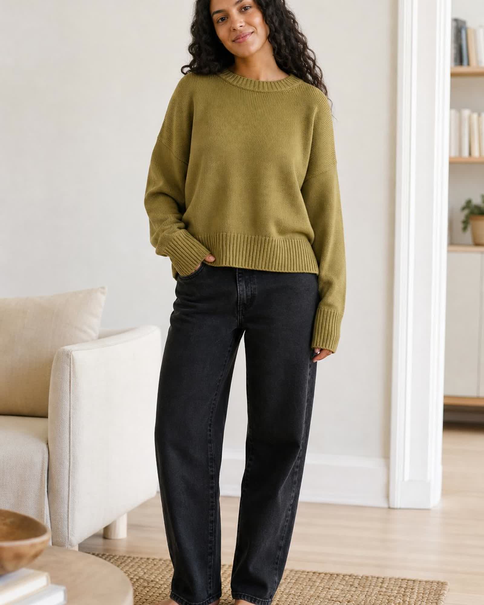 The Organic Cotton Sweater in Herb Green