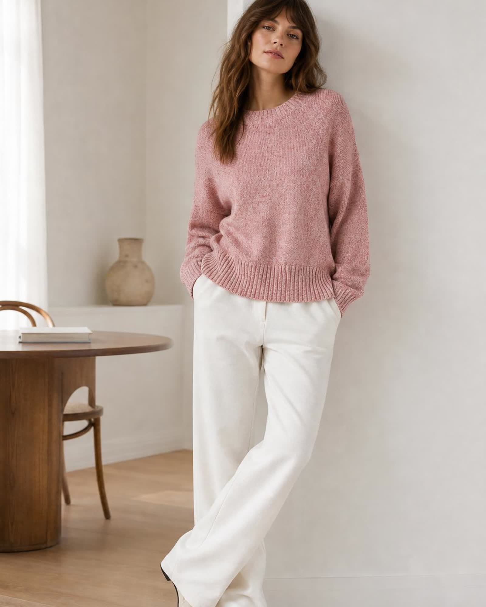 The Organic Cotton Sweater in Marled Rose Pink