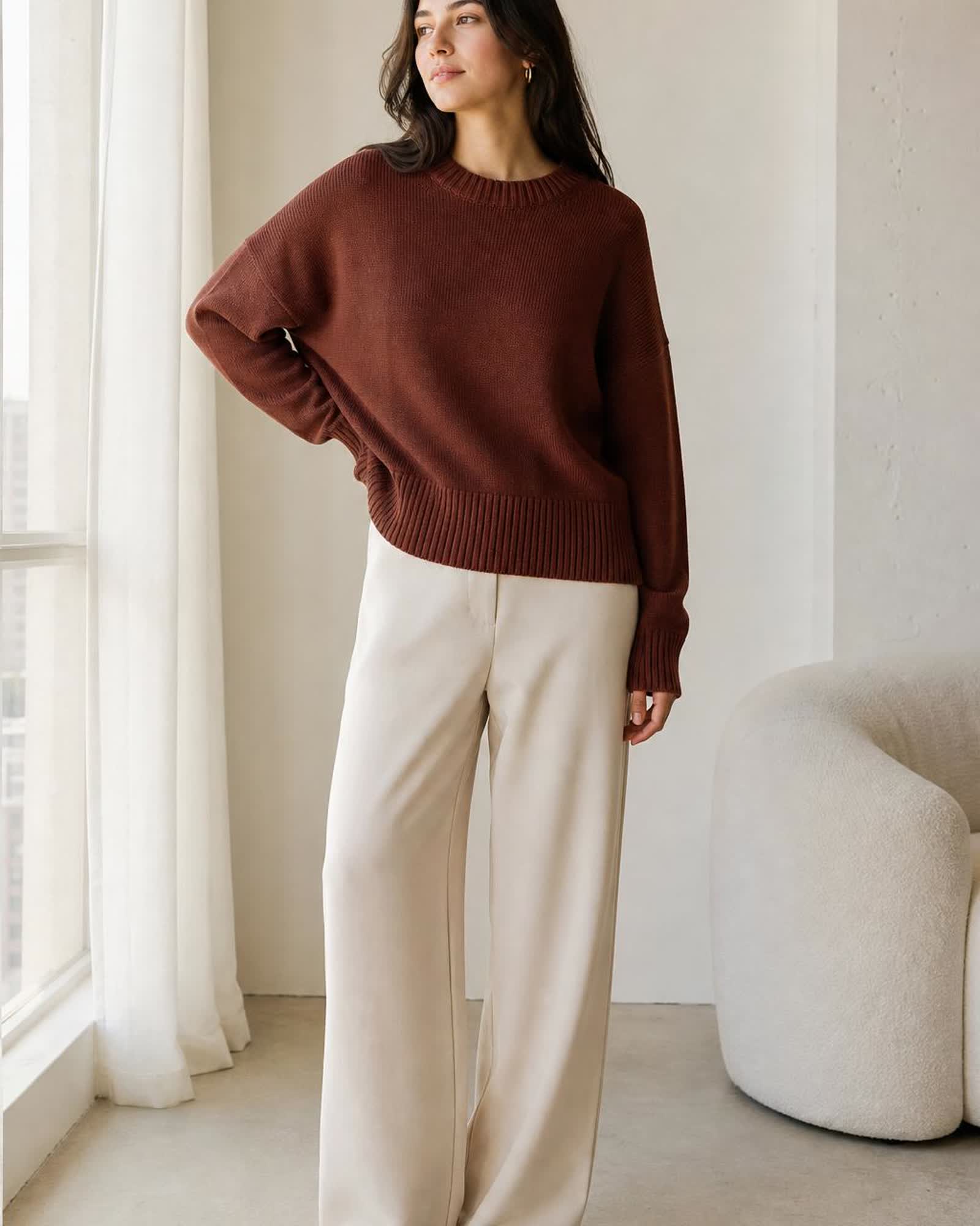 The Organic Cotton Sweater in Redwood Brown
