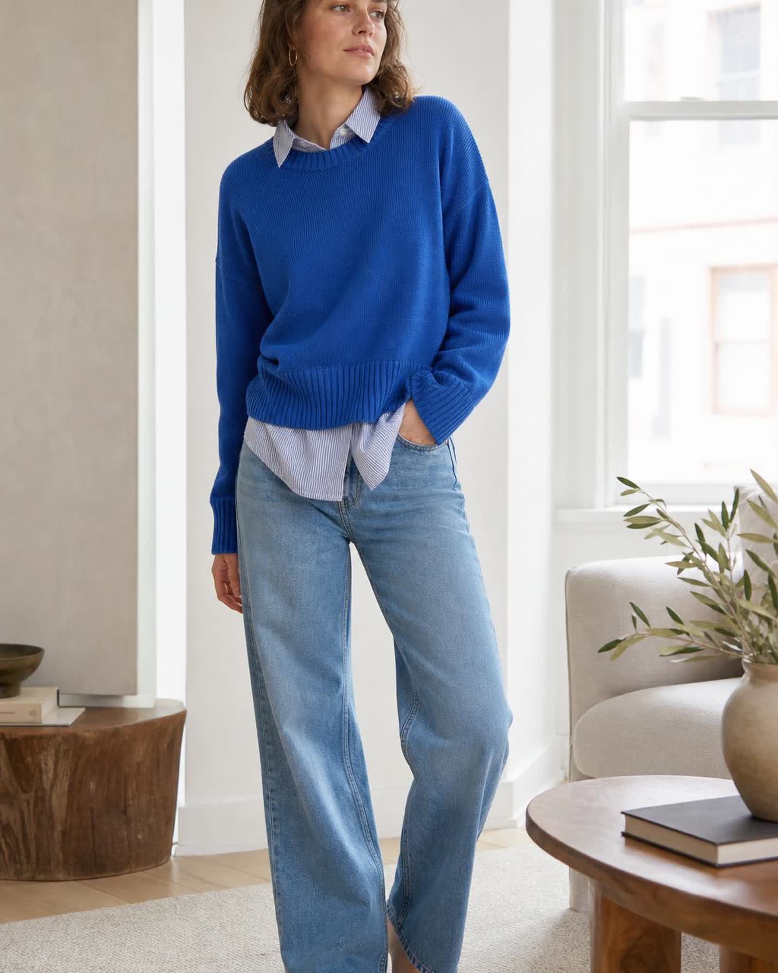 The Organic Cotton Sweater in Sapphire Blue