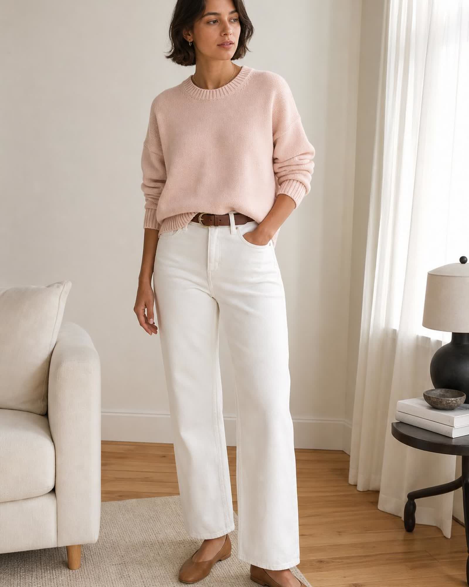 The Organic Cotton Sweater in Shell Pink