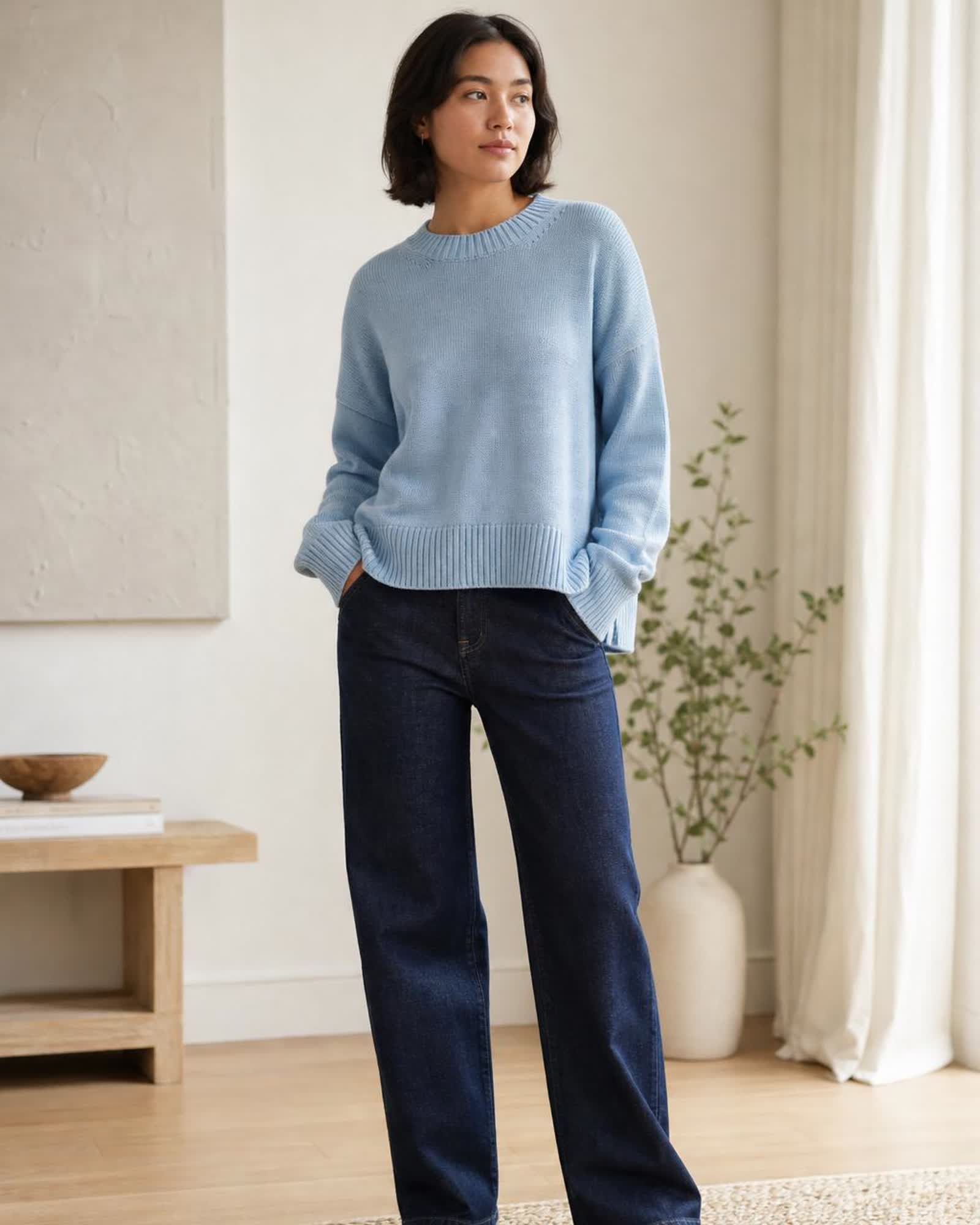The Organic Cotton Sweater in Sky Blue